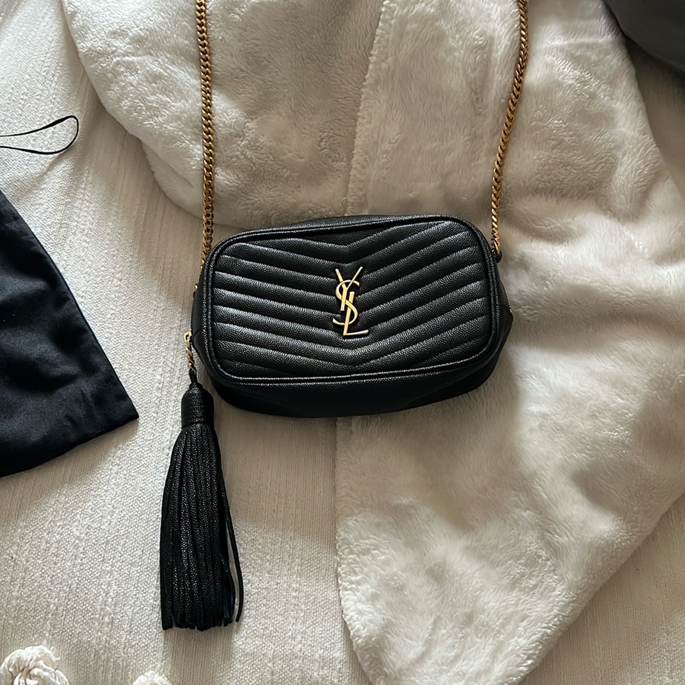 YSL Grain De Poudre Matelasse Monogram Mini Lou Camera Bag Black